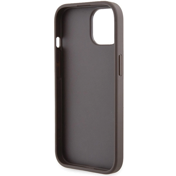Etui Guess Grip Stand 4G Triangle Strass na iPhone 15 - brązowe