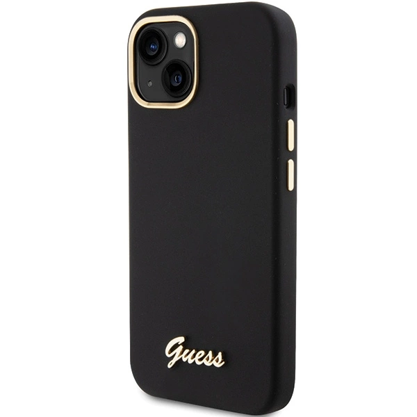 Etui Guess Silicone Script Metal Logo & Frame na iPhone 15 - czarne