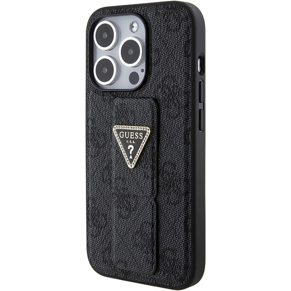 Etui Guess Grip Stand 4G Triangle Strass na iPhone 15 Pro Max - czarne