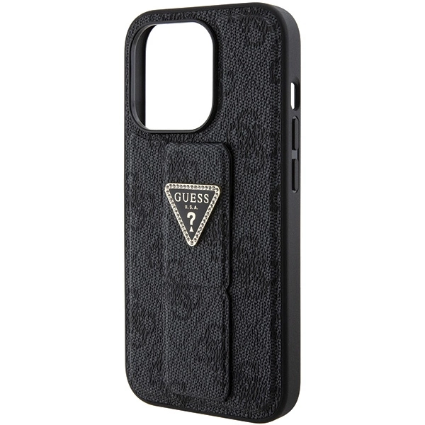 Etui Guess Grip Stand 4G Triangle Strass na iPhone 15 Pro Max - czarne