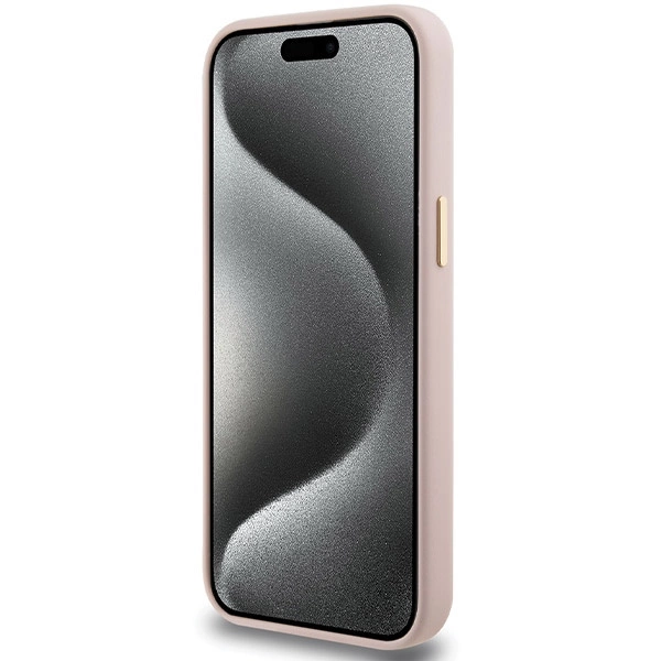 Etui Guess Silicone Script Metal Logo & Frame na iPhone 15 Pro Max - różowe