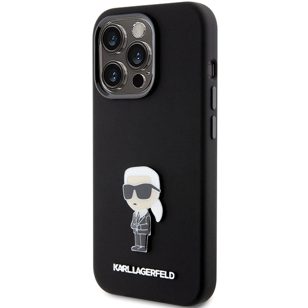 Etui Karl Lagerfeld Silicone Ikonik Metal Pin na iPhone 15 Pro - czarne