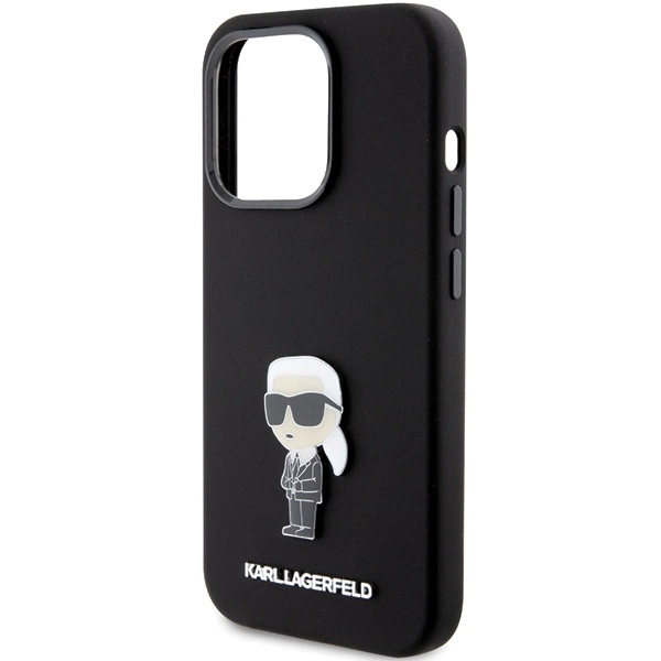 Etui Karl Lagerfeld Silicone Ikonik Metal Pin na iPhone 15 Pro - czarne