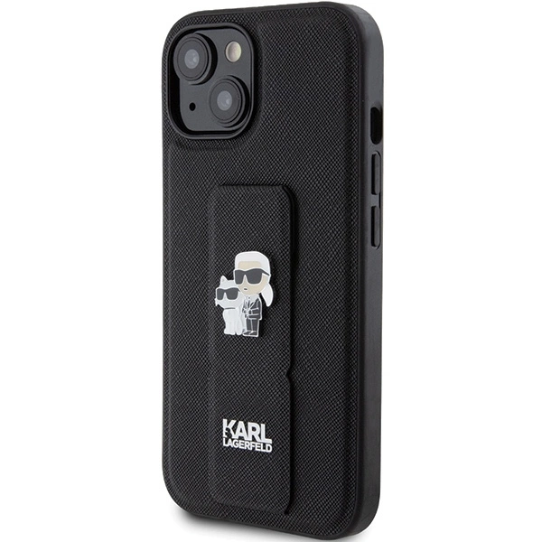 Etui Karl Lagerfeld Gripstand Saffiano Karl&Choupette Pins na iPhone 15 Plus / 14 Plus - czarne