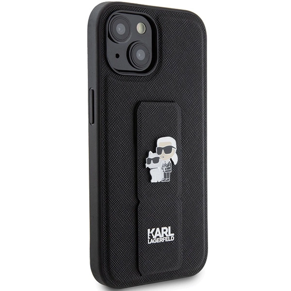 Etui Karl Lagerfeld Gripstand Saffiano Karl&Choupette Pins na iPhone 15 Plus / 14 Plus - czarne