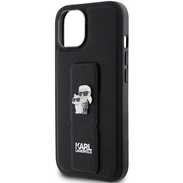 Etui Karl Lagerfeld Gripstand Saffiano Karl&Choupette Pins na iPhone 15 Plus / 14 Plus - czarne