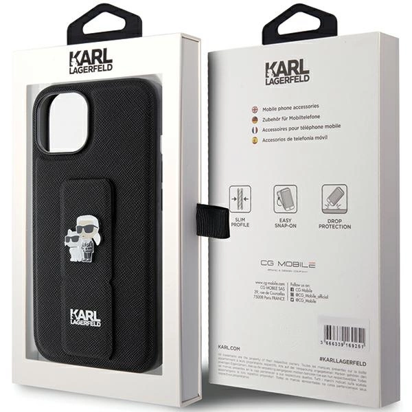 Etui Karl Lagerfeld Gripstand Saffiano Karl&Choupette Pins na iPhone 15 Plus / 14 Plus - czarne