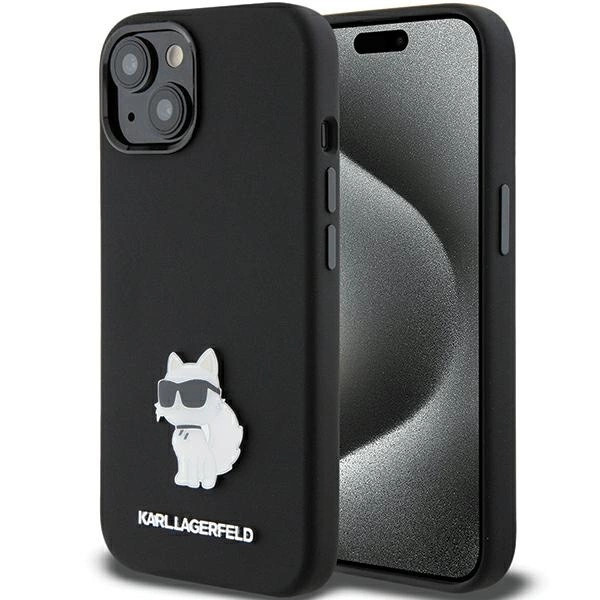 Etui Karl Lagerfeld Silicone Choupette Metal Pin na iPhone 15 Plus / 14 Plus - czarne