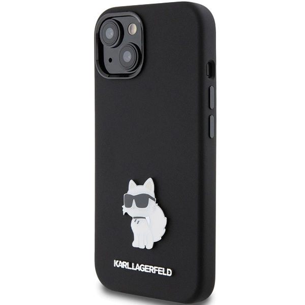 Etui Karl Lagerfeld Silicone Choupette Metal Pin na iPhone 15 Plus / 14 Plus - czarne
