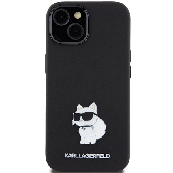 Etui Karl Lagerfeld Silicone Choupette Metal Pin na iPhone 15 Plus / 14 Plus - czarne