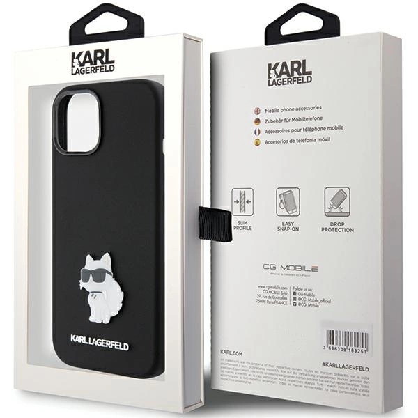 Etui Karl Lagerfeld Silicone Choupette Metal Pin na iPhone 15 Plus / 14 Plus - czarne