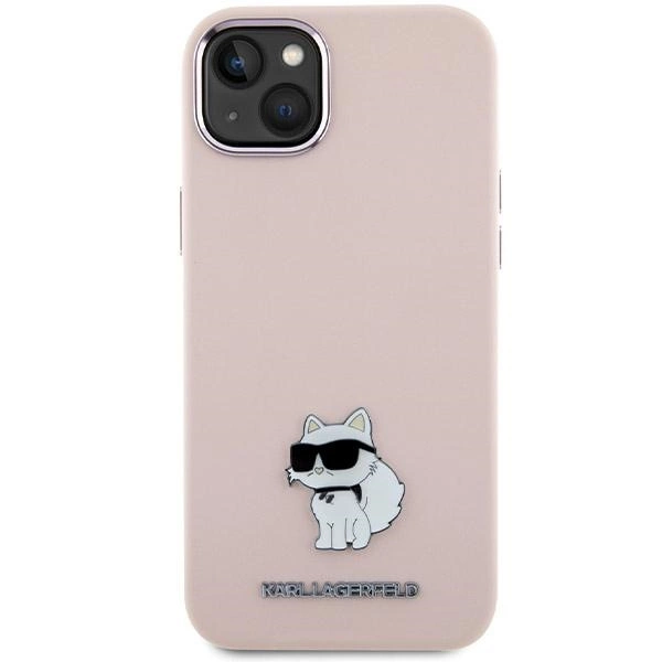 Etui Karl Lagerfeld Silicone Choupette Metal Pin na iPhone 15 Plus / 14 Plus - różowe