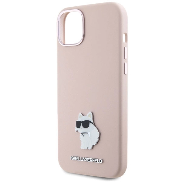 Etui Karl Lagerfeld Silicone Choupette Metal Pin na iPhone 15 Plus / 14 Plus - różowe