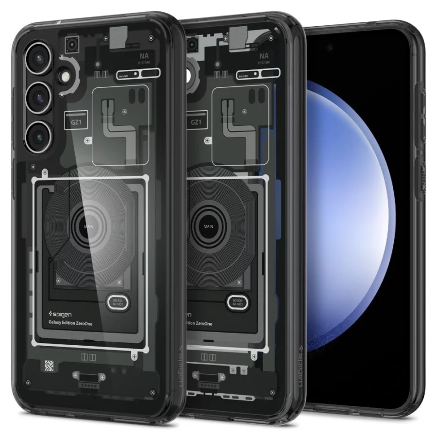 Etui Spigen Ultra Hybrid na Samsung Galaxy S23 FE - ciemnoszare (wzór Zero One)