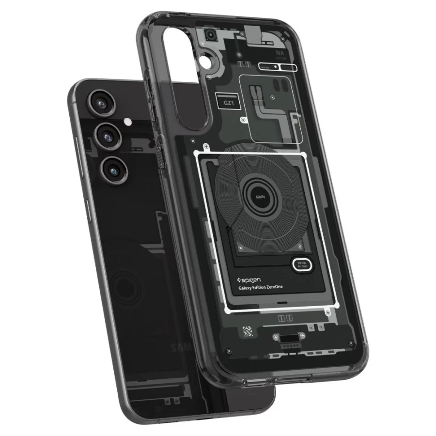 Etui Spigen Ultra Hybrid na Samsung Galaxy S23 FE - ciemnoszare (wzór Zero One)