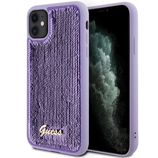 Etui Guess Sequin Script Metal na iPhone 11 / Xr - fioletowe