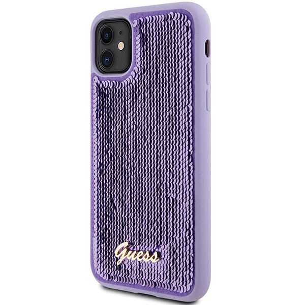 Etui Guess Sequin Script Metal na iPhone 11 / Xr - fioletowe