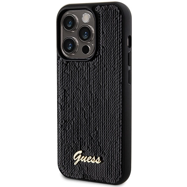 Etui Guess Sequin Script Metal na iPhone 13 Pro / 13 - czarne