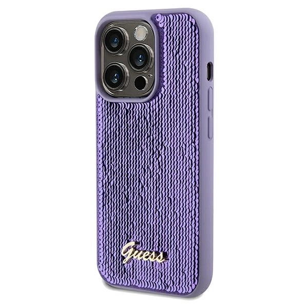 Etui Guess Sequin Script Metal na iPhone 13 Pro / 13 - fioletowe