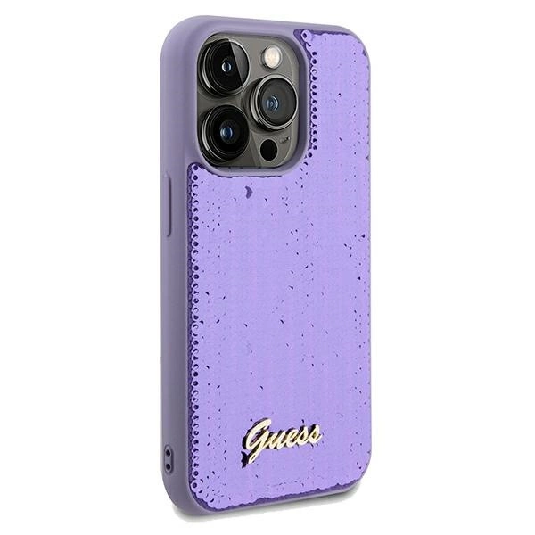 Etui Guess Sequin Script Metal na iPhone 13 Pro / 13 - fioletowe