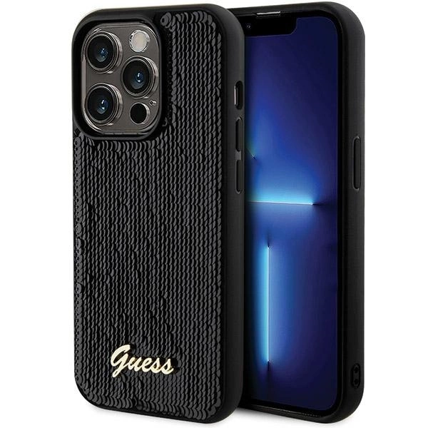 Etui Guess Sequin Script Metal na iPhone 13 Pro Max - czarne