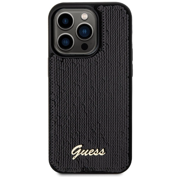 Etui Guess Sequin Script Metal na iPhone 13 Pro Max - czarne