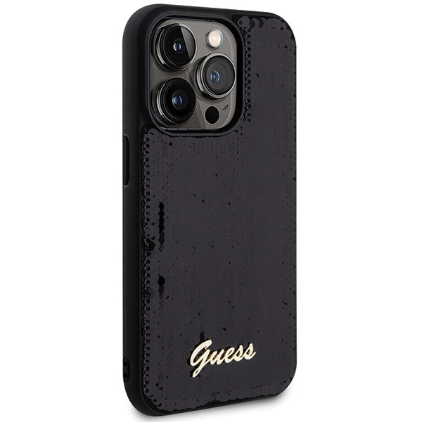 Etui Guess Sequin Script Metal na iPhone 13 Pro Max - czarne