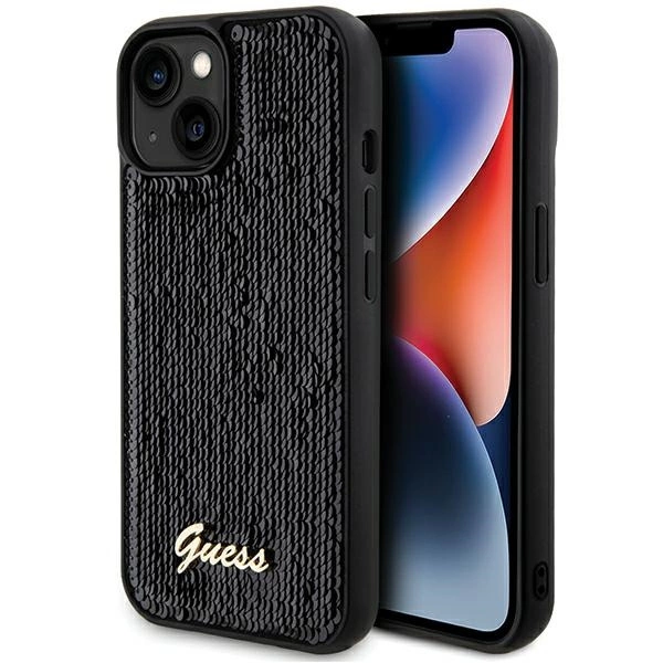 Etui Guess Sequin Script Metal na iPhone 14 / 15 / 13 - czarne
