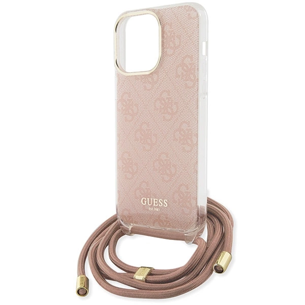 Etui Guess Crossbody Cord 4G Print na iPhone 15 Pro - różowe