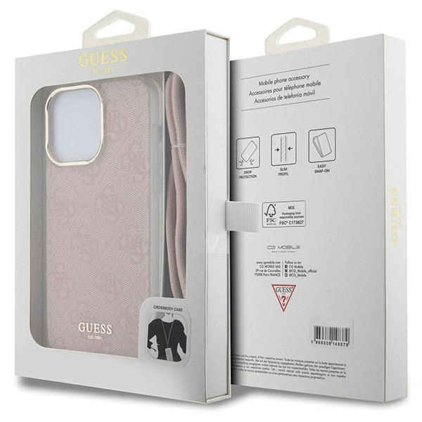 Etui Guess Crossbody Cord 4G Print na iPhone 15 Pro - różowe