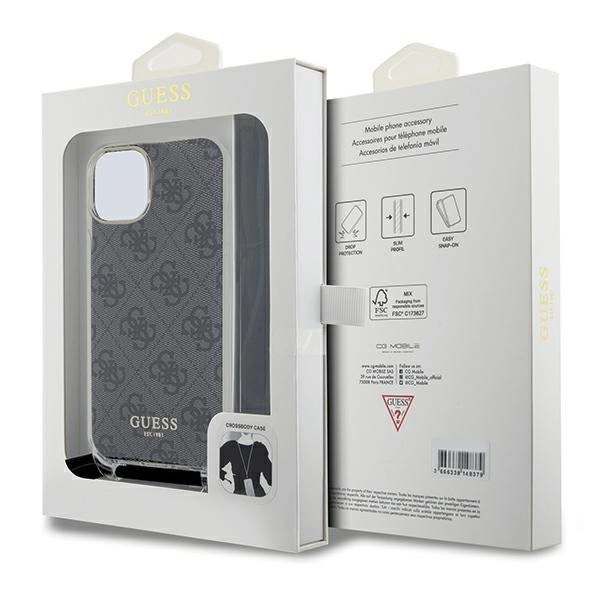Etui Guess Crossbody Cord 4G Print na iPhone 15 / 14 / 13 - czarne
