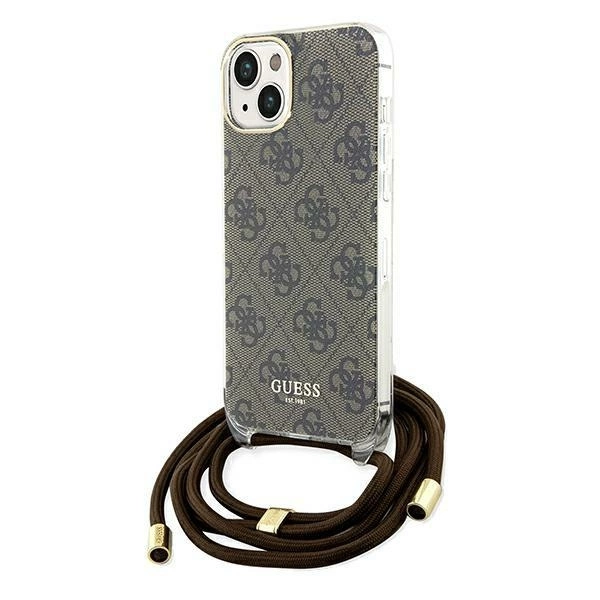 Etui Guess Crossbody Cord 4G Print na iPhone 15 / 14 / 13 - brązowe