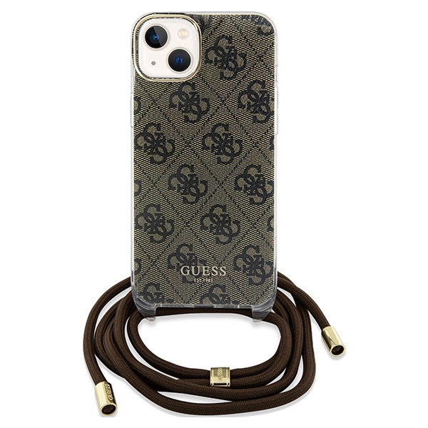 Etui Guess Crossbody Cord 4G Print na iPhone 15 / 14 / 13 - brązowe