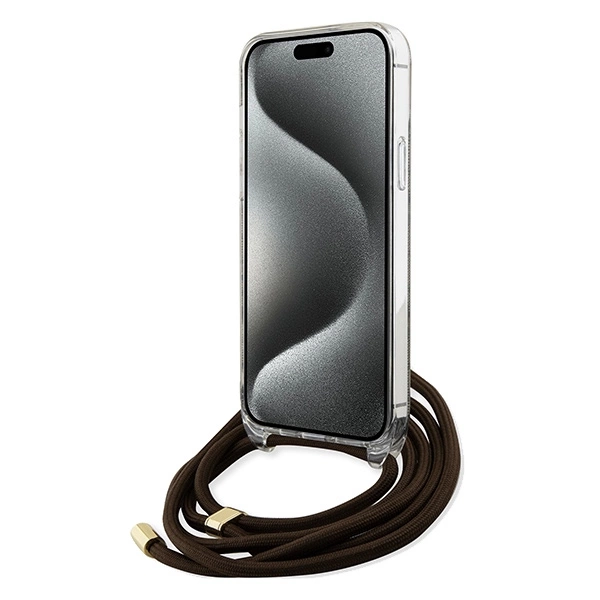 Etui Guess Crossbody Cord 4G Print na iPhone 15 / 14 / 13 - brązowe
