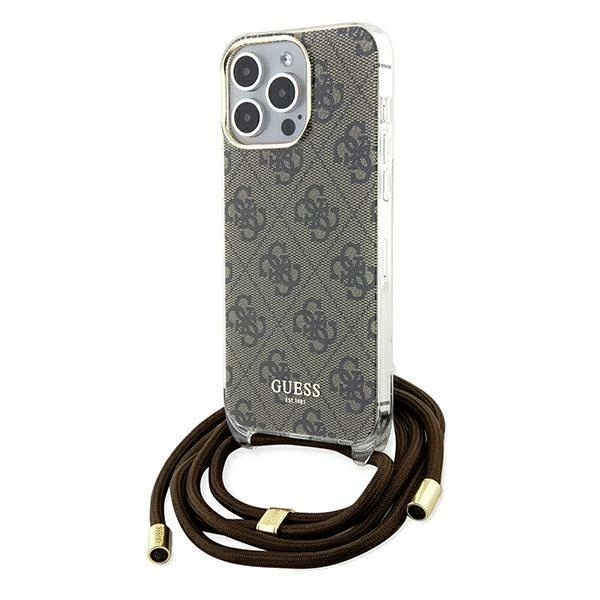 Etui Guess Crossbody Cord 4G Print na iPhone 15 Pro Max - brązowe
