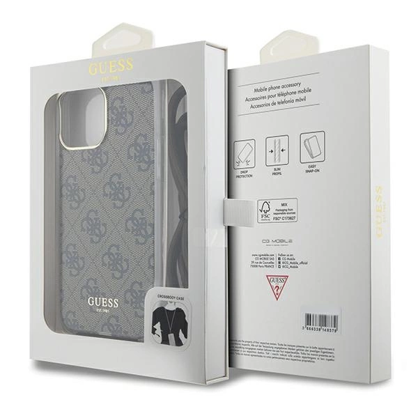 Etui Guess Crossbody Cord 4G Print na iPhone 15 Pro Max - brązowe