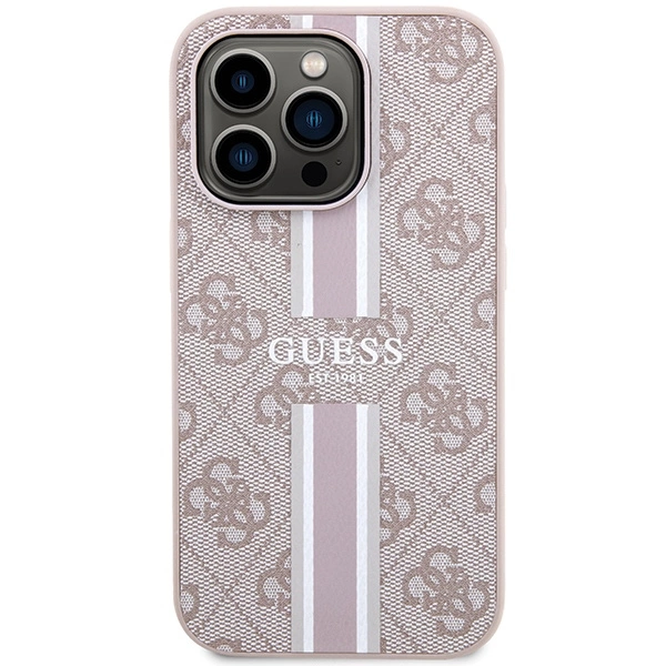 Etui Guess 4G Printed Stripes MagSafe na iPhone 15 Pro - różowe