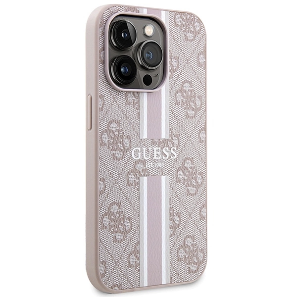 Etui Guess 4G Printed Stripes MagSafe na iPhone 15 Pro - różowe
