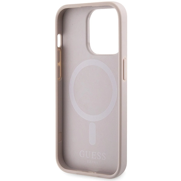 Etui Guess 4G Printed Stripes MagSafe na iPhone 15 Pro - różowe