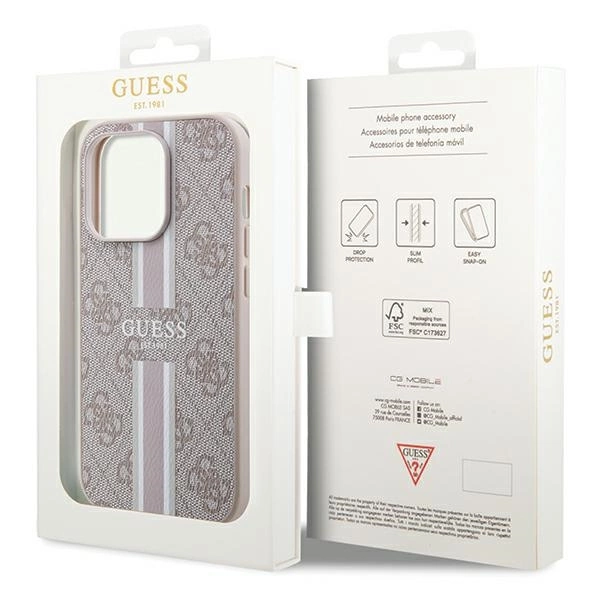 Etui Guess 4G Printed Stripes MagSafe na iPhone 15 Pro - różowe