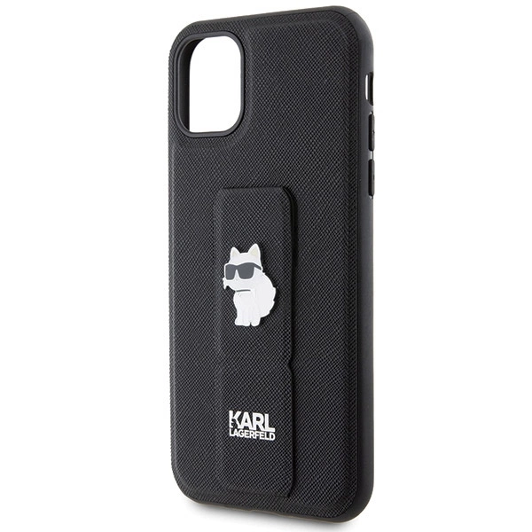 Etui Karl Lagerfeld Gripstand Saffiano Choupette Pins na iPhone 11 / Xr - czarne