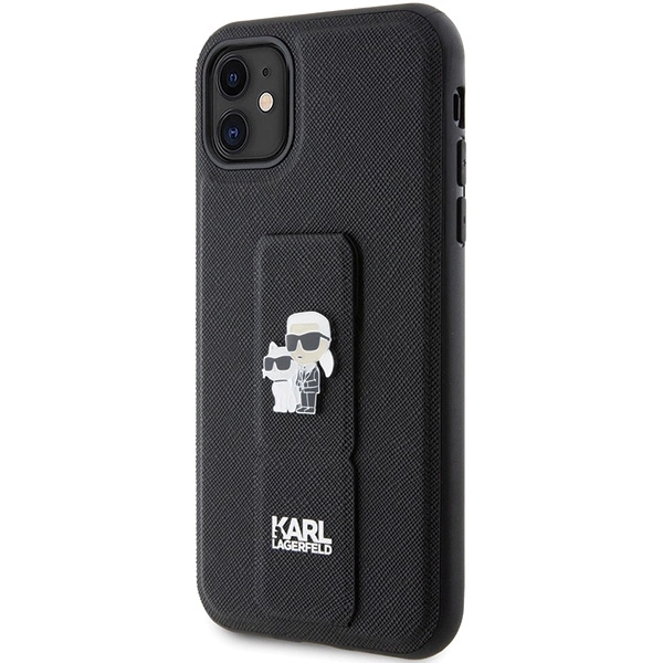 Etui Karl Lagerfeld Gripstand Saffiano Karl&Choupette Pins na iPhone 11 / Xr - czarne