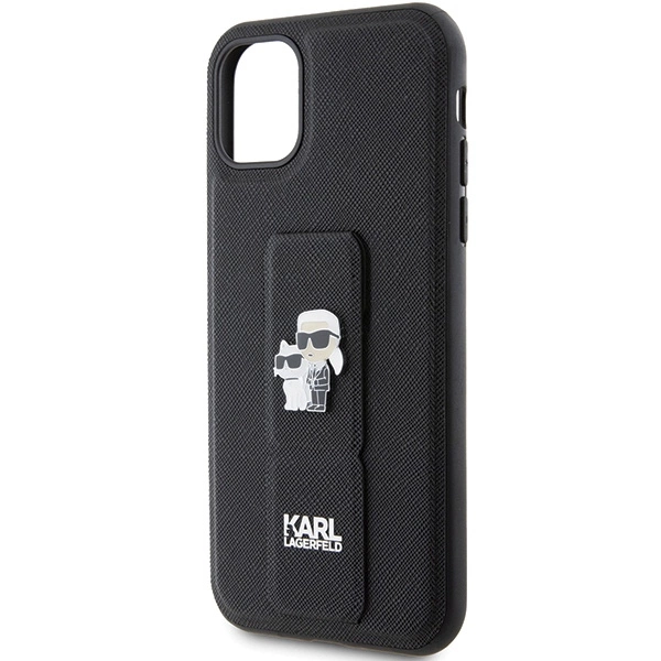 Etui Karl Lagerfeld Gripstand Saffiano Karl&Choupette Pins na iPhone 11 / Xr - czarne