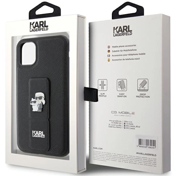 Etui Karl Lagerfeld Gripstand Saffiano Karl&Choupette Pins na iPhone 11 / Xr - czarne