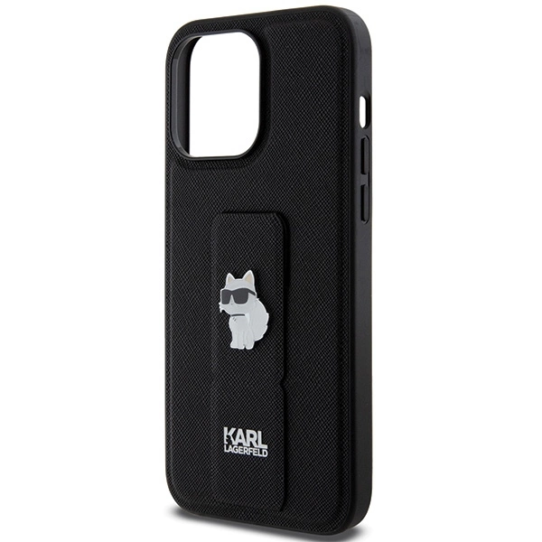 Etui Karl Lagerfeld Gripstand Saffiano Choupette Pins na iPhone 13 Pro / 13 - czarne