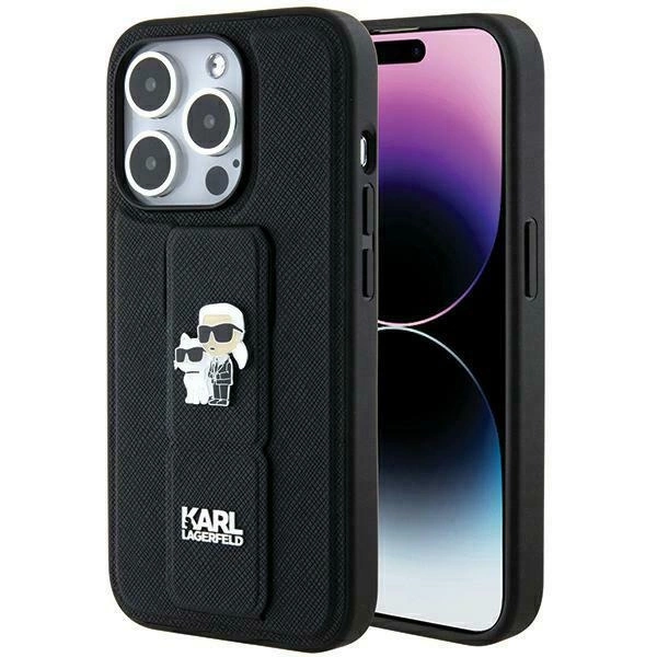 Etui Karl Lagerfeld Gripstand Saffiano Karl&Choupette Pins na iPhone 13 Pro / 13 - czarne