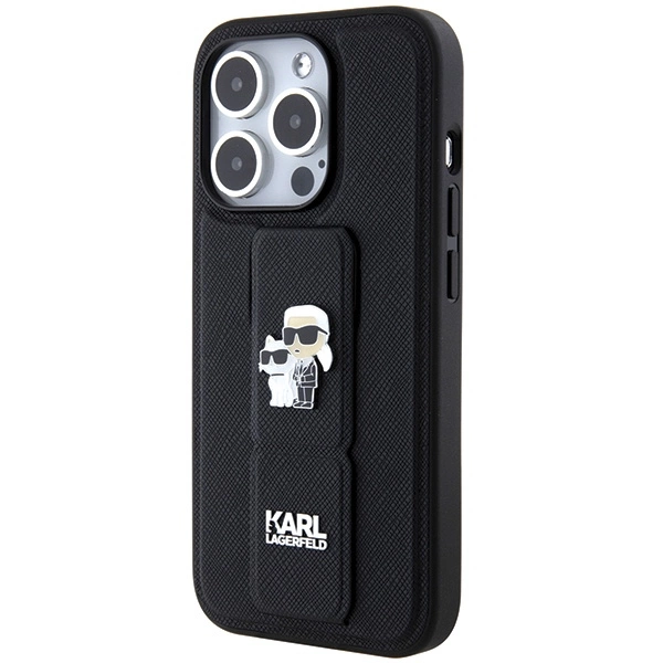 Etui Karl Lagerfeld Gripstand Saffiano Karl&Choupette Pins na iPhone 13 Pro / 13 - czarne