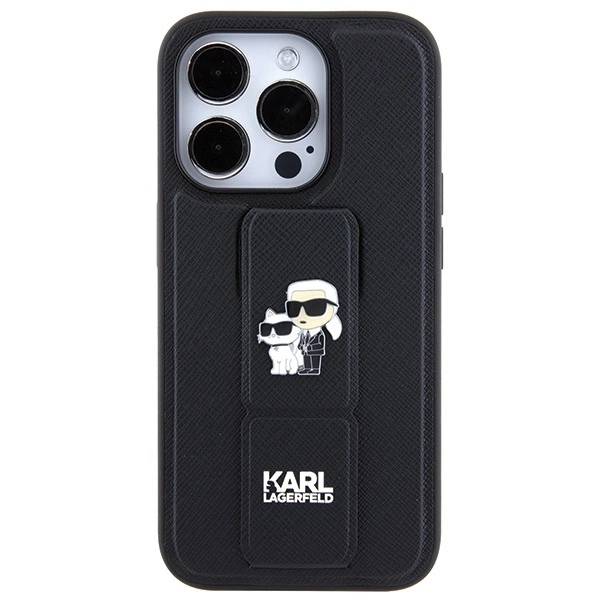 Etui Karl Lagerfeld Gripstand Saffiano Karl&Choupette Pins na iPhone 13 Pro / 13 - czarne