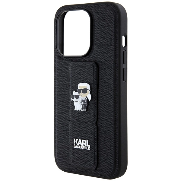 Etui Karl Lagerfeld Gripstand Saffiano Karl&Choupette Pins na iPhone 13 Pro / 13 - czarne
