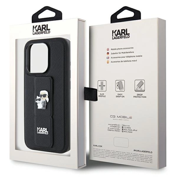 Etui Karl Lagerfeld Gripstand Saffiano Karl&Choupette Pins na iPhone 13 Pro / 13 - czarne